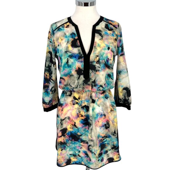 Parker Alfie Multicolor Abstract Print Dress Contrast Trim Size Small - Picture 1 of 14